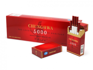 CHUNGHWA 5000 1 CTN= 10 PCKS, 200 CIGGChunghwa is a premium brand of Chinese cigarettes produced by the Shanghai Tobacco Group, A subsidiary of China Tobacco. Due to its popularity in the Chinese market, it is considered the most representative brand of Chinese cigarettes and is known as the “national smoke”. The cigarette package design is a bright red color with the Tiananmen and its Huabiao pillars in gold on the front.CHUNGHWA 5000 1 CTN